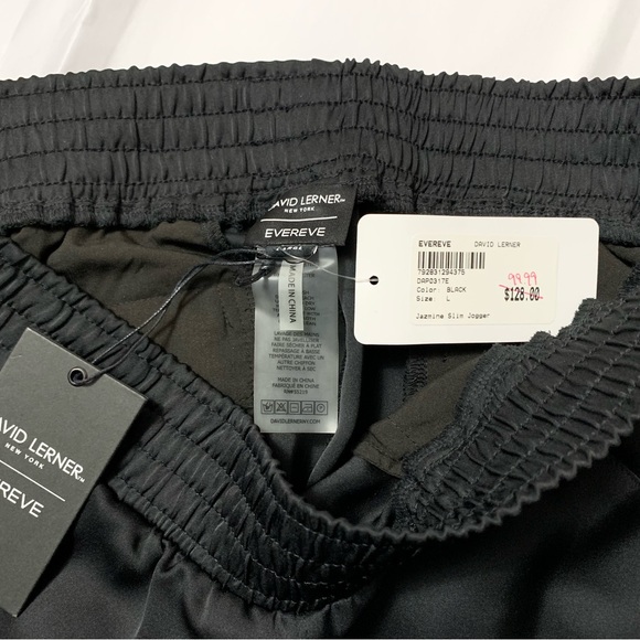 New Evereve x David Lerner Jazmine Black "Satin" Slim Jogger - Picture 3 of 8